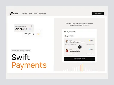 Strep - Swift Payment Digital Platform branding design digital elementor finance fintech framer landing money page payment platform saas software transfer ui webflow website wordpress
