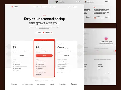 Saber - Pricing & Plan ai ai saas animation artificial intelligence chat clean design digital internet modern motion graphics pricing pricing page pricing plans pricing section technology typography ui ux website