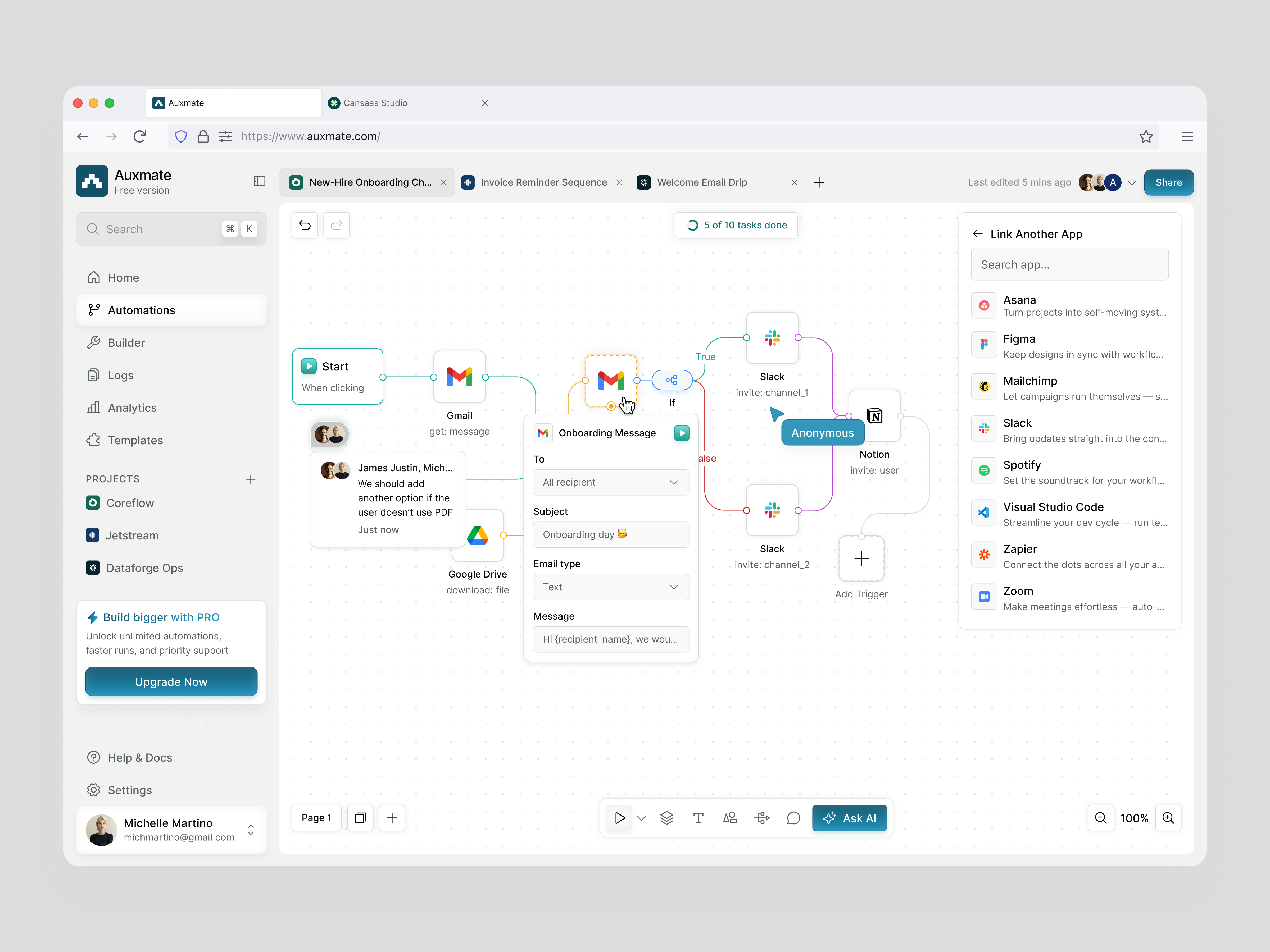 Auxmate - Automation Dashboard automation automation dashboard cansaas dashboard design design product flow interface no code product product design saas ui ux workflow