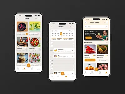 Recipe & Cooking Mobile App UI app cooking cuberto design food fruits graphics icons illustration interface ios lemon menu milk mobile product recipe ui ux vegetable