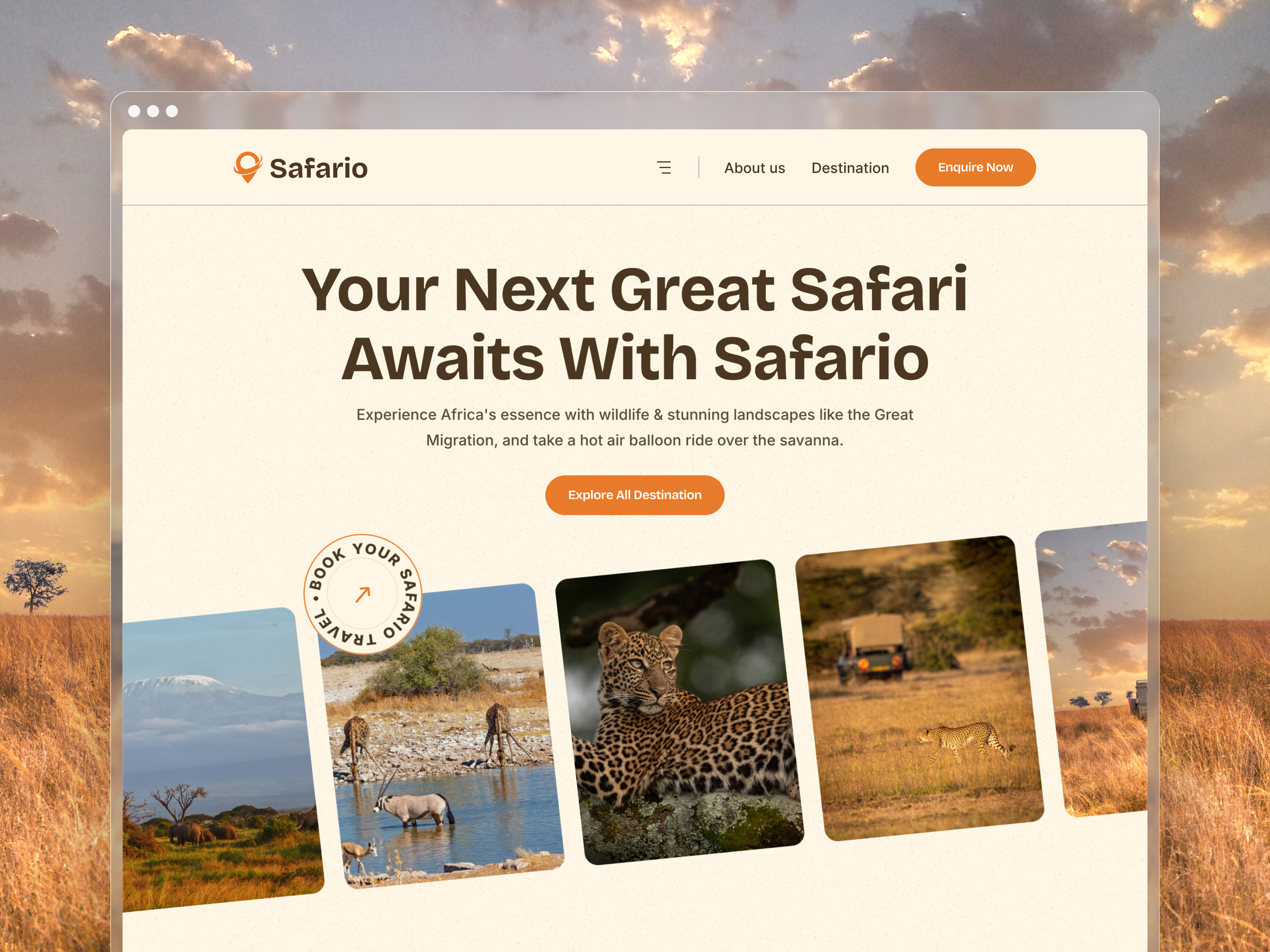 Safario - Travel Agency Website adventure africa figma framer framer website responsive design safari travel travel agency ui design ux design web design