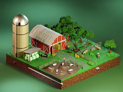 Day at the little farm🚜 3d animation blender diorama farm graphic design isometric light materials modelling rigging uv unwrapping