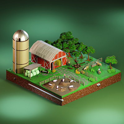 Day at the little farm🚜 3d animation blender diorama farm graphic design isometric light materials modelling rigging uv unwrapping