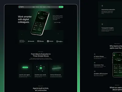 Optiro - AI Agent Website agent ai ai agent website ai website artificial intelligence darkmode design landing page optiro product productdesign technology ui ui design ux ux design uxui web design webpage website