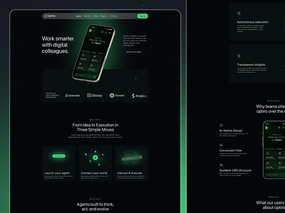 Optiro - AI Agent Website agent ai ai agent website ai website artificial intelligence darkmode design landing page optiro product productdesign technology ui ui design ux ux design uxui web design webpage website