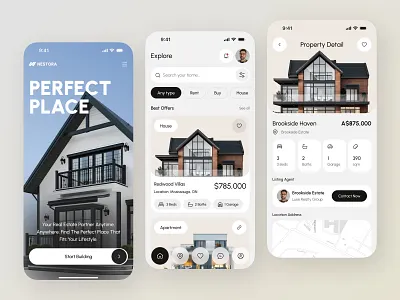 Real Estate Mobile App Design card clean filter home screen listing listing app mobile mobile app real estate real estate app real estate design ui ui design user interface