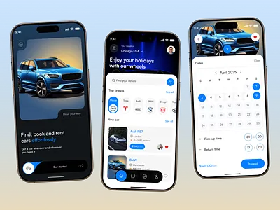 AI Car Rental Mobile App Design best ui bmw buy calendar car car rent dark fireart gradient luxury app mobile app mobile app design price rent rental taxi tesla transport vehicle vibrant