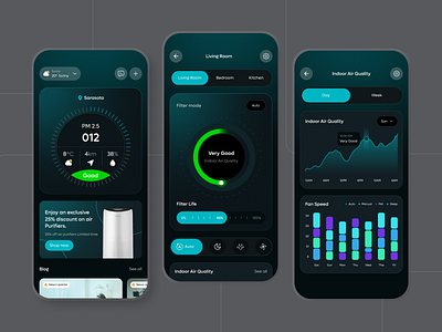 Air purifier mobile app air app design crm design fresh health home ios management minimal mobile app product design purifier quality saas smart app software ui ux