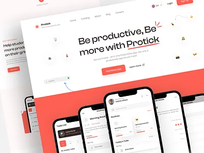 Protick - Landing Page app block app block website clean web design clean website habits tracker landing page minimalist productive app productive web design productivity productivity web design routine app time management to do list todo app todo landing page todo list todo web design ui design web design