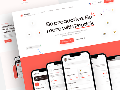 Protick - Landing Page app block app block website clean web design clean website habits tracker landing page minimalist productive app productive web design productivity productivity web design routine app time management to do list todo app todo landing page todo list todo web design ui design web design