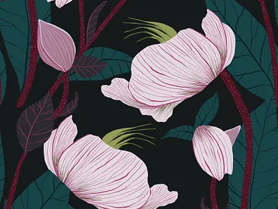Flowers With Leaves in Dark. Seamless pattern fabric fashion floral flowers pattern seamless pattern textile