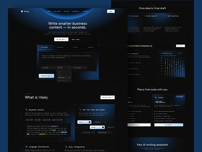 Voxly ai assistant ai dark design design system home landing layo page pricing product saas studio ui ux website