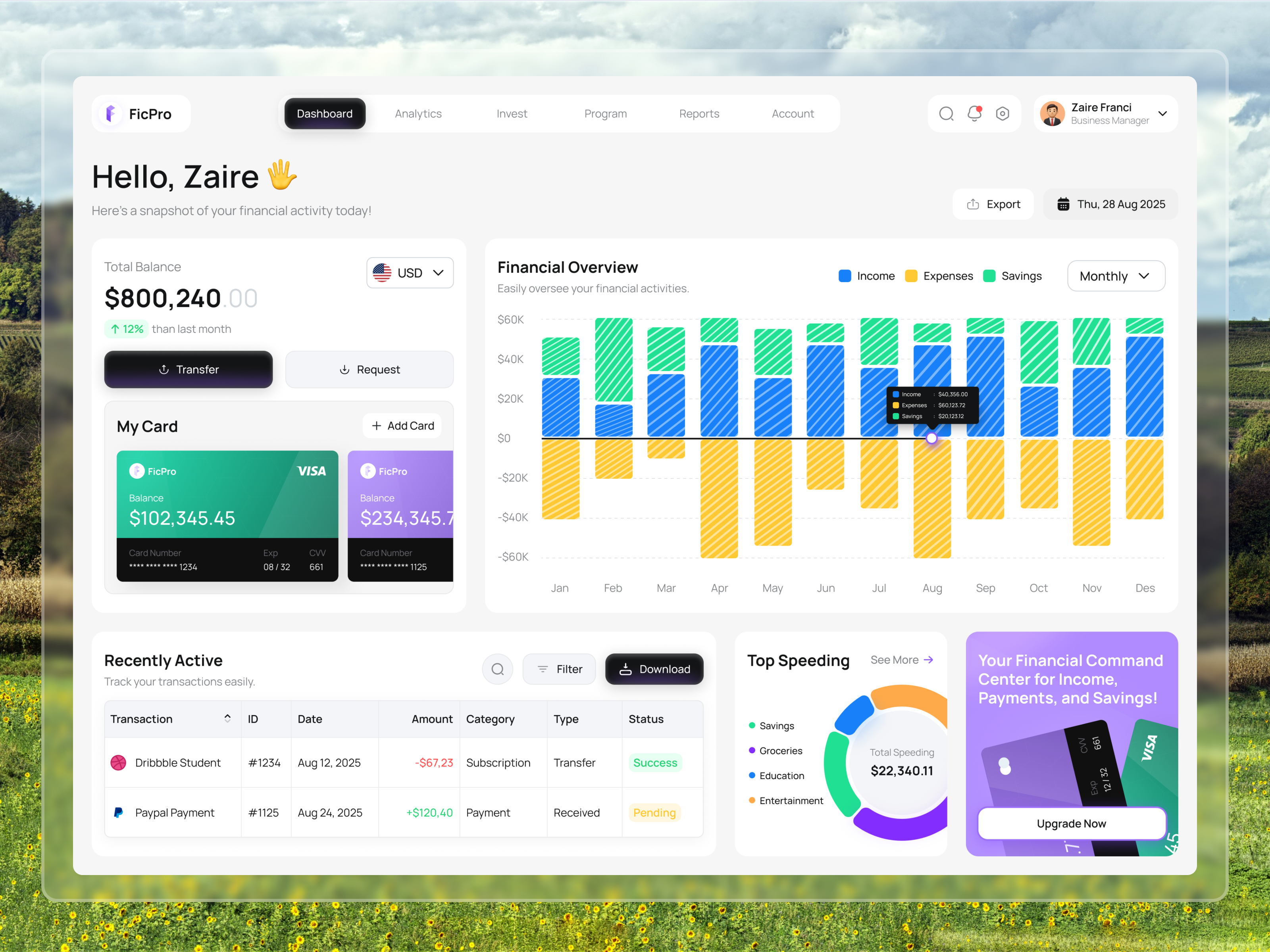 FicPro - Financial Management Dashboard 3d animation aplication app branding dashboard design figma graphic design illustration inspiration landingpage logo minimal mobile design mobile ui mobileapp motion graphics ui ux