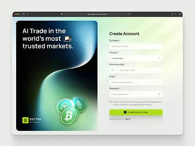 AI Trading Platform – Sign In & Sign Up Pages account creation ai trading dashboard blockchain platform dribbble fintech crypto onboarding flow fintech app design login screen registration saas sign up flow sign in sign up web design web3 website design