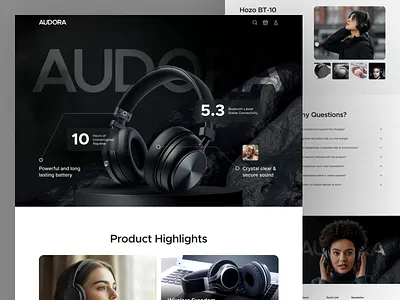 AUDORA: Premium Headphone Product Landing Page UI/UX accessories aesthetic ui bluetooth cleanui dark design framer graphic design headphones headset landing page design mobile accessories product launch products shopifystore sound system techgadgets uidesign webdesign webflow wireless headphone