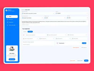 Claims management claims management expense management mobility travel ui