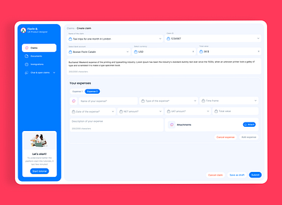 Claims management claims management expense management mobility travel ui
