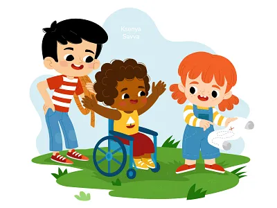 Pirate Adventure - Cute Kids Searching for Treasure adobe illustrator adventure book illustration cartoon character children cute design flat for kids friends friendship illustration kids pirate summer vector wheelchair