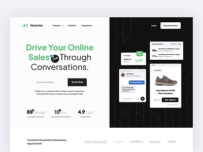 Messaging Platform to convert sales chat clean landing page message minimal saas ui web design website
