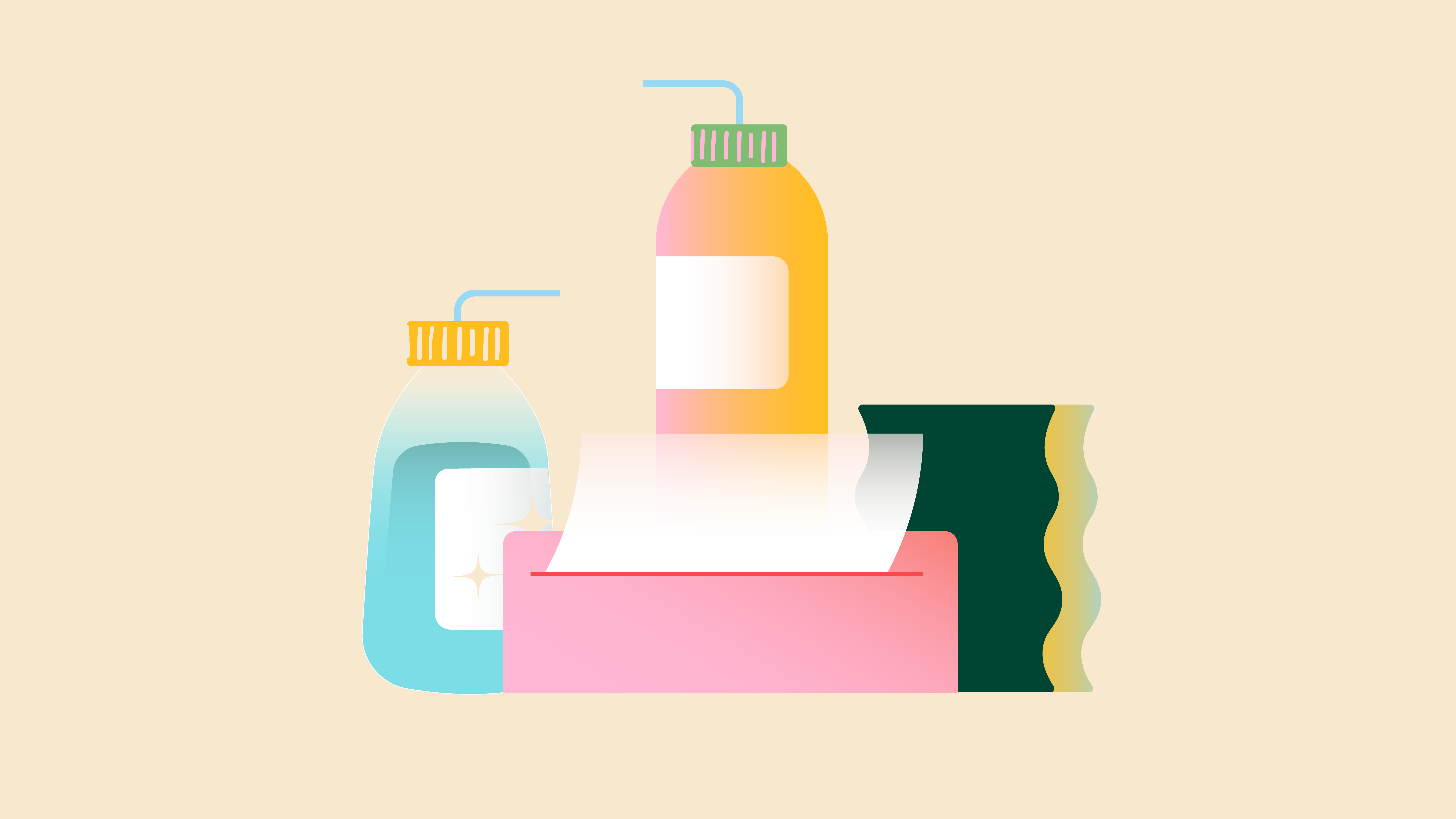 Cleaning Products clean cleaning design drawing gradients icon illustration illustration set kitchen modern shiny simple sponge supplies texture tissue vector washing