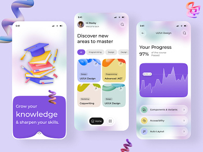 Online Education - Mobile app app design application design e learning education app figma learning app learning platform mobile app modern modern app online class online education ui user interface ux