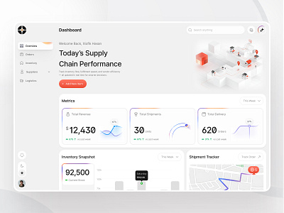 Supply Chain Dashboard – Main Overview UI b2b dashboard design business analytics ui dashboard overview ui data visualization dashboard efficiency tracking dashboard enterprise saas dashboard inventory management dashboard inventory snapshot ui logistics dashboard design management system web app modern web dashboard operations management system order management dashboard order tracking ui shipment tracking dashboard supplier management ui supply chain dashboard supply chain management ui supply management system warehouse management system