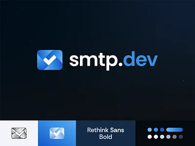 smtp.dev Branding 3d anvelop blue brand check check mark done email esher fold folds gradient identity inbox logo mail mark message smpt symbol