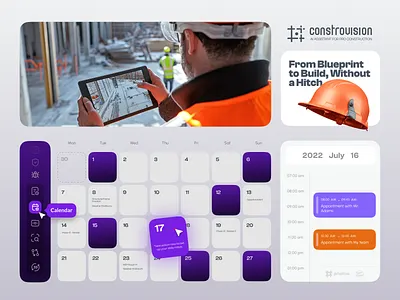 AI App UI/UX design | Calendar | Construction Monitoring ai app application architecture building civil construction design desktop app homedecor illustration logo management monitoring system photography software ui ux ux design worker