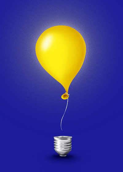Let’s celebrate ideas! air airbrush balloon blue brainstorm bulb celebrate concepts fly ideas illustration illustrator light metal minimal play texture yellow