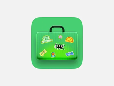 Bright Green Suitcase badges card design icon illustrations ui widget