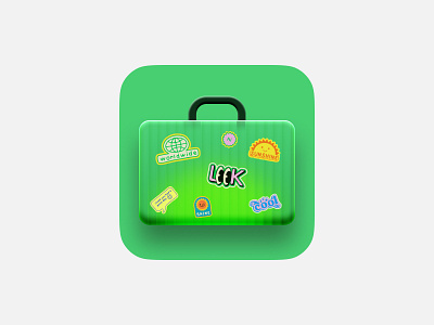 Bright Green Suitcase badges card design icon illustrations ui widget