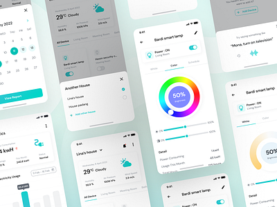 Oklahome - Collage Version UI Kit app clean home lamp mobile mobile app mobile design mobile smarthome smarthome smarthouse statistic ui ui kit ux