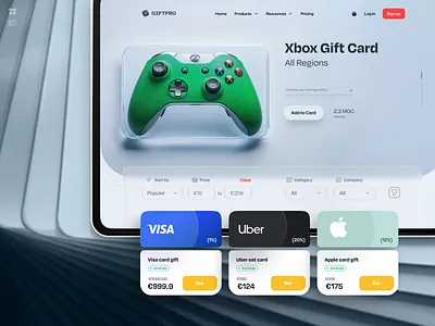 GIFTPRO | Gift Card UI/UX Design apple crypto crypto payment ux gaming shop design gift card graphic design illustration landing page nintendo playstation responsive uber ui uiux design ux visa card website xbox أدوات جمالية ناعمة لوحة ملف مستخدم