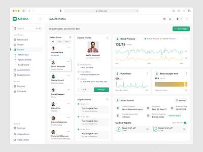 Mediso | Patient Profile Dashboard UI appointment dashboard health medical patient patient managemen profile profile page record ui