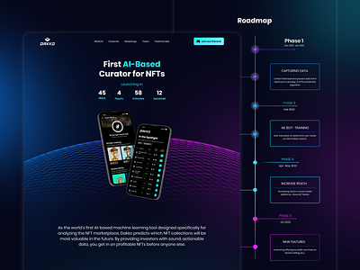 Website Design for Dakko ai countdown dark design futuristic header nft roadmap saas ui web