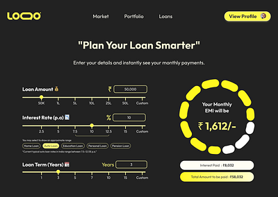 #dailyui 004 - Calculator - Loan and Interest app design branding calculator dailyui dailyuichallenge graphic design loan calculator ui