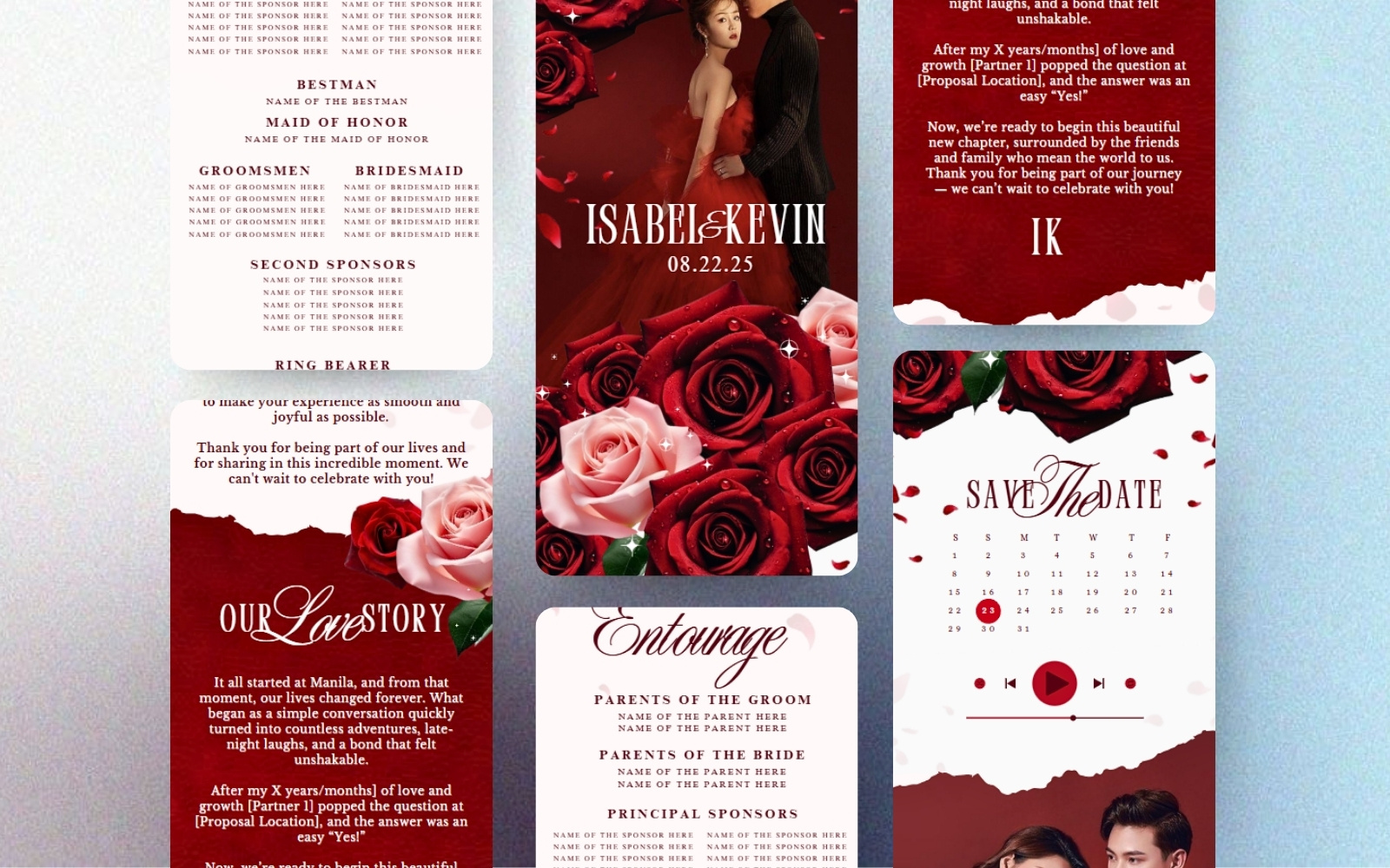 Modern Red Floral Wedding Website Template (Canva) canvatemplate design floralwedding graphic design redfloralwedding redwedding ui websitetemplate wedding weddinginvitation weddingtemplate weddingwebsite