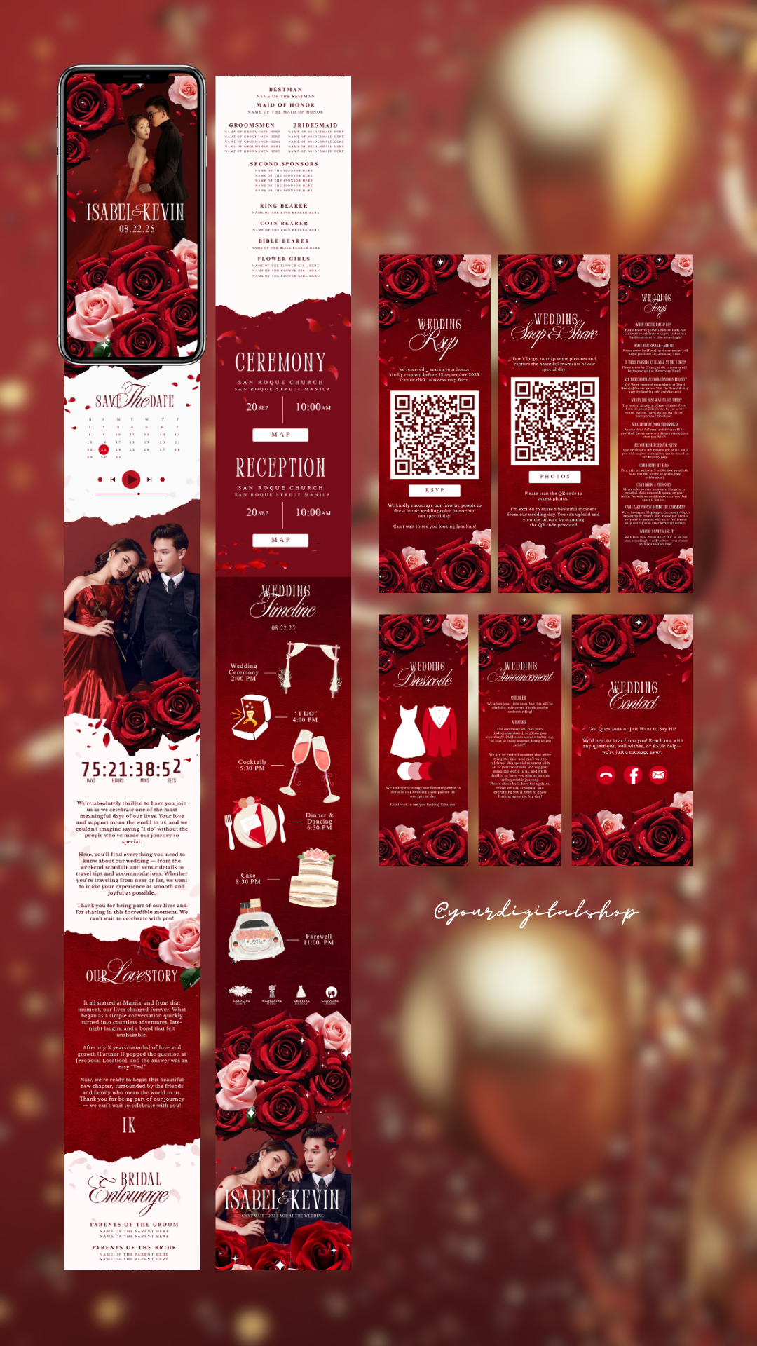 Modern Red Floral Wedding Website Template canvatemplate design floralwedding graphic design redfloralwedding redwedding ui websitetemplate wedding weddinginvitation weddingtemplate weddingwebsite