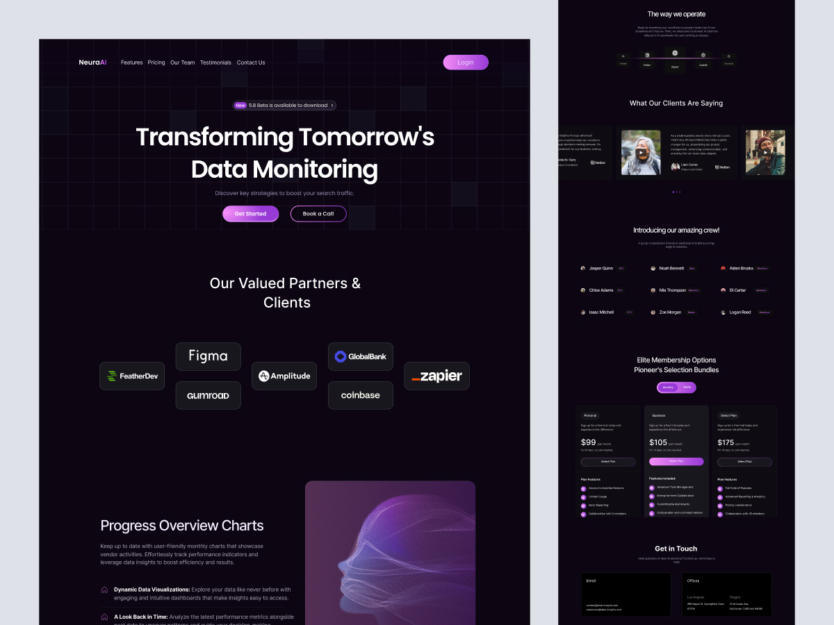 NeuraAI - Data Monitoring AI Website Design ai ai landing page ai landing page design ai web ai website ai website design clean graphic design landing page minimal modren top ui uiux