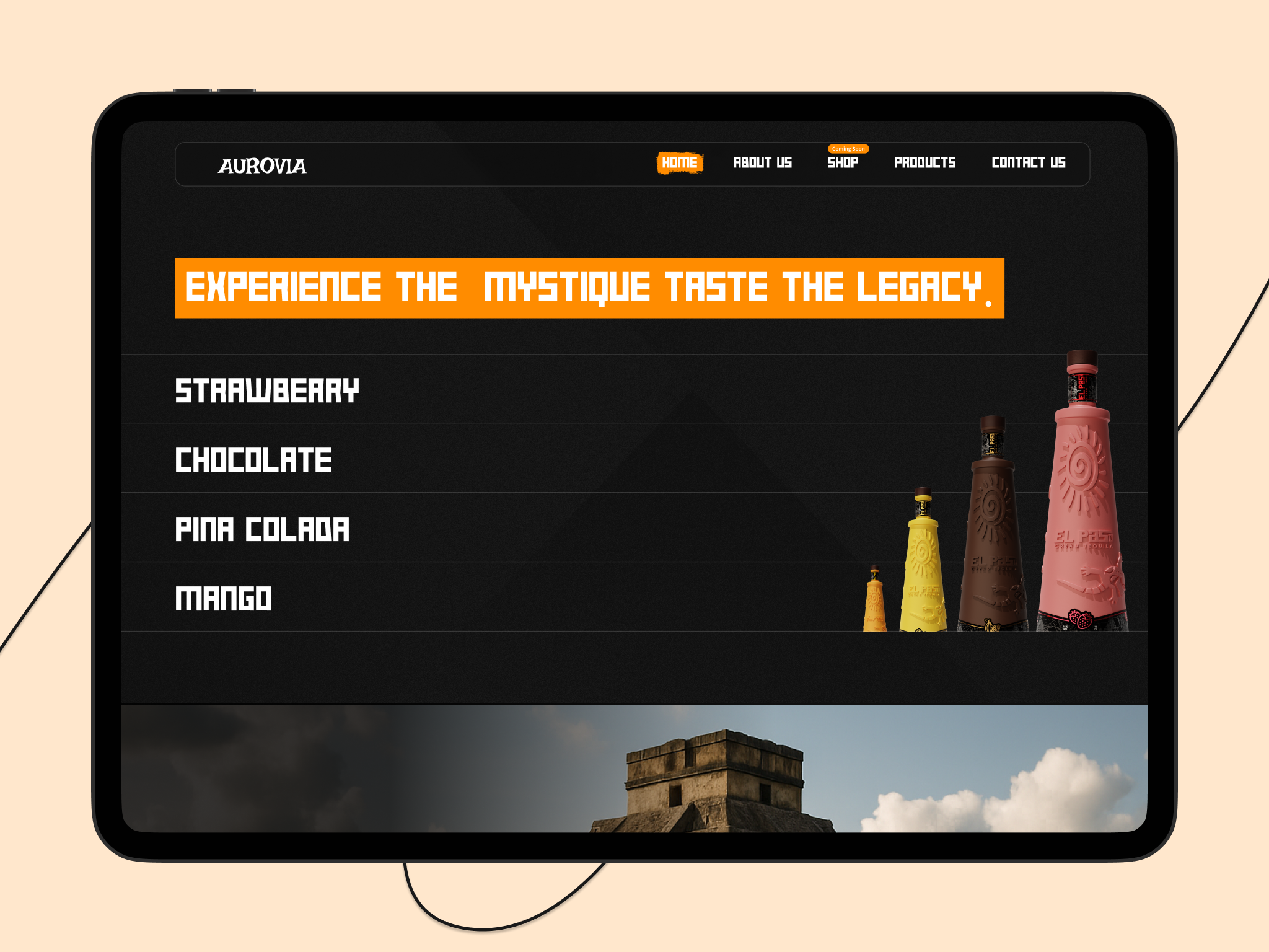 Aurovia Landing Page alcoholbrand auroratequila beveragedesign brandidentity darkthemeui ecommerceui heritagedesign landingpage luxurydesign modernweb premiumbrand productlandingpage tequila uiux websitedesign