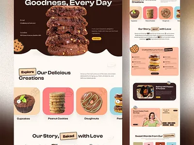 BakeLpv Landing Page Design bakery bakery website branding cakes cookies design doughnuts ecommerce figma framer illustration kitchen landing page modern design pastries saas ui uiux web design website design