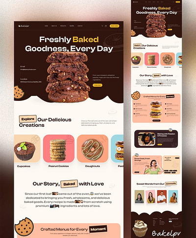 BakeLpv Landing Page Design bakery bakery website branding cakes cookies design doughnuts ecommerce figma framer illustration kitchen landing page modern design pastries saas ui uiux web design website design