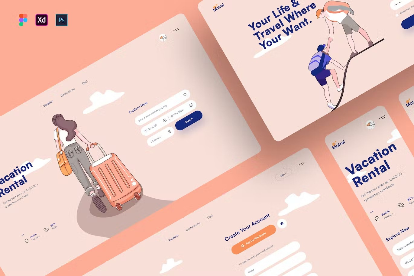 Motral – Header Traveling Landing page design illustration landing landing page landing pages page pages template ui ux web web header website