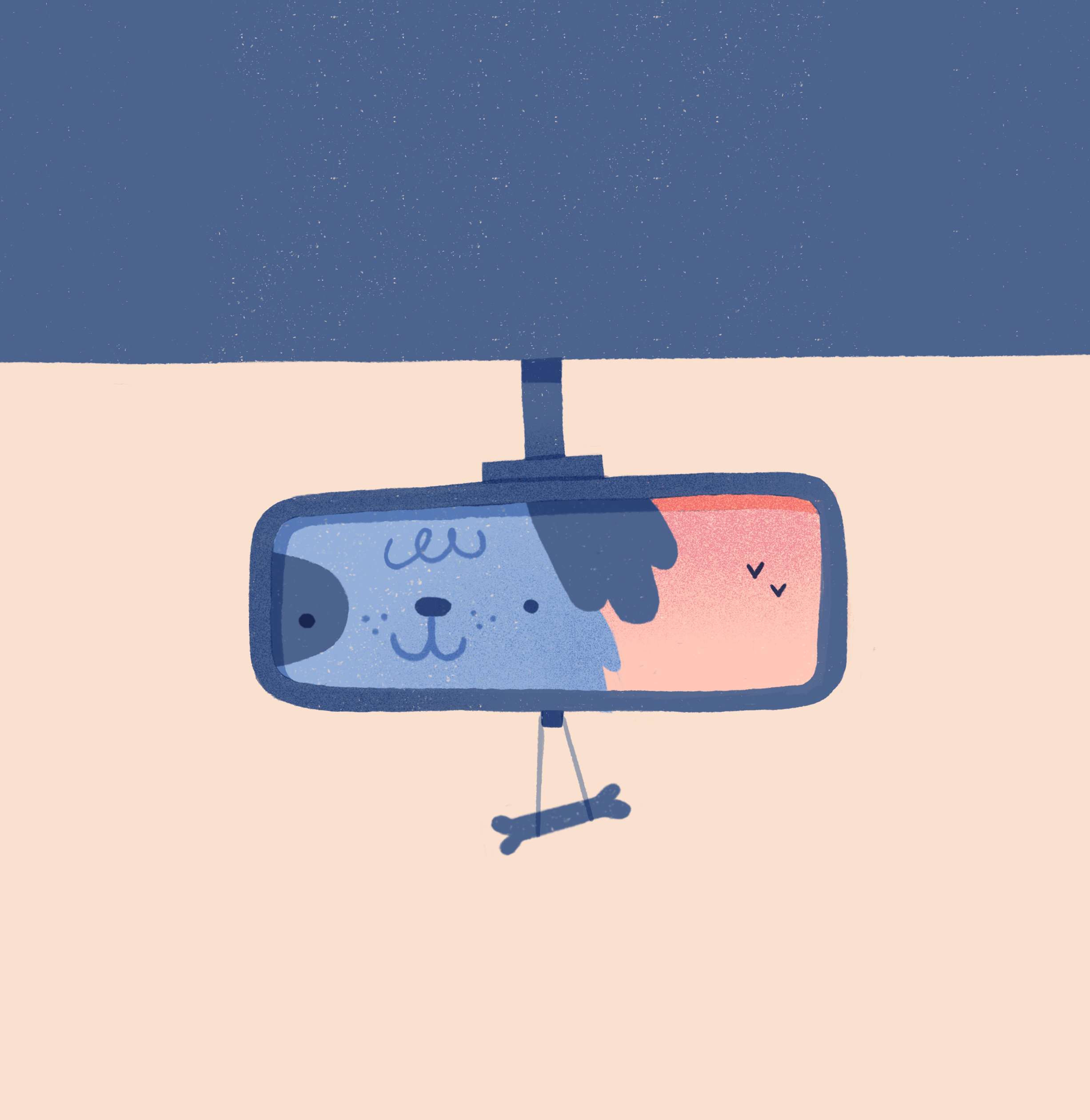 Sunset bone car character dog driver driving illustration mirror procreate rear view mirror sunset texture