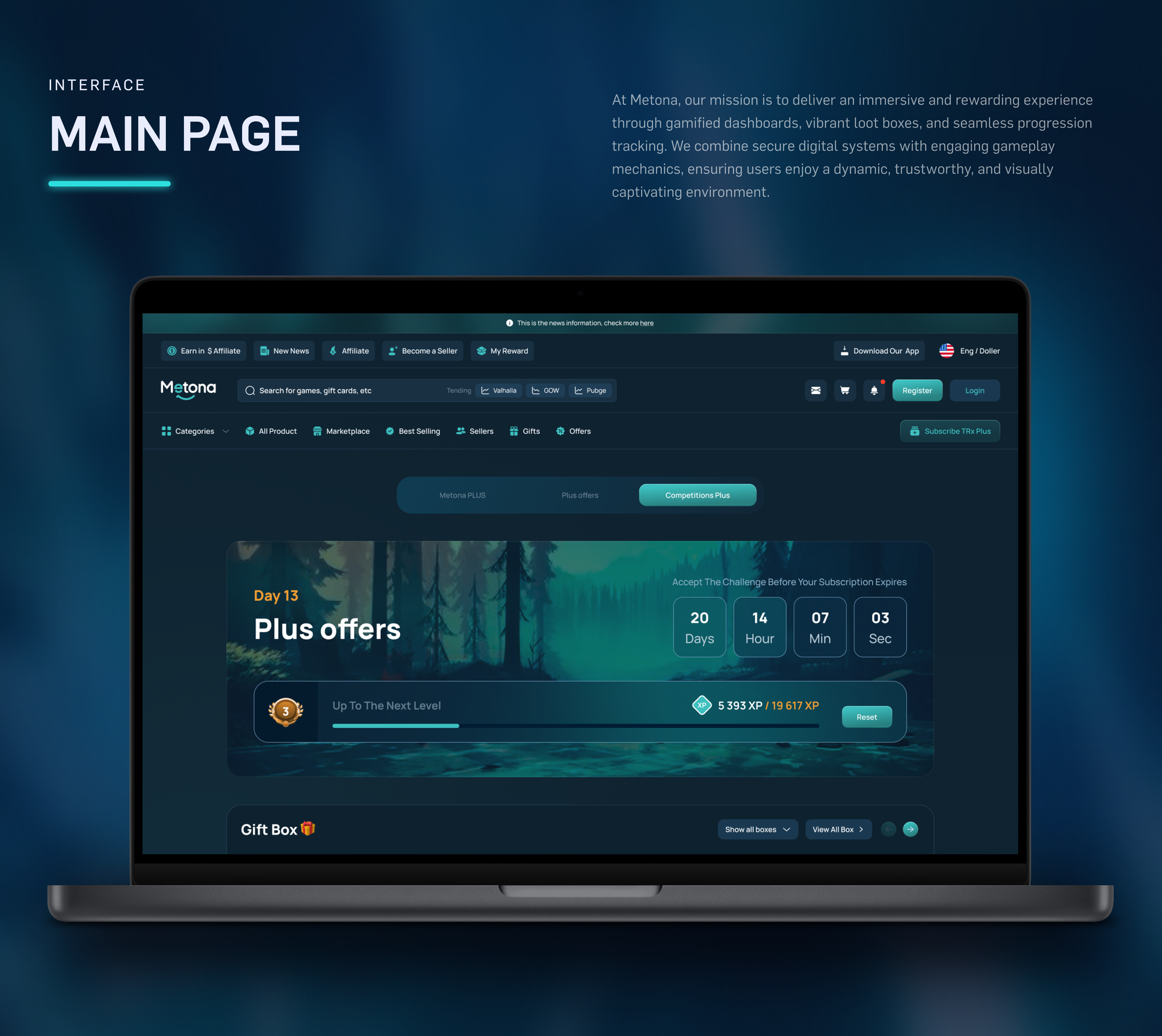 Example of Gamified Rewards Dashboard Design