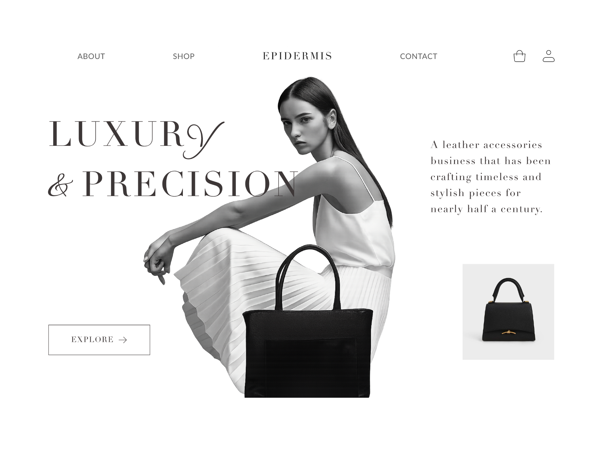 High Fashion Leather Brand - Landing Page Design branding design designing fashion fashion brand figma handbag hero section landing page leather logo magazine minimal typography ui uiux ux web web design website