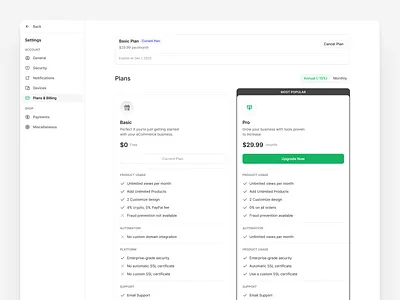 Plans & Billing billing ui e commerce web app plans billing plans ui saas app design twentyfourdesign web app
