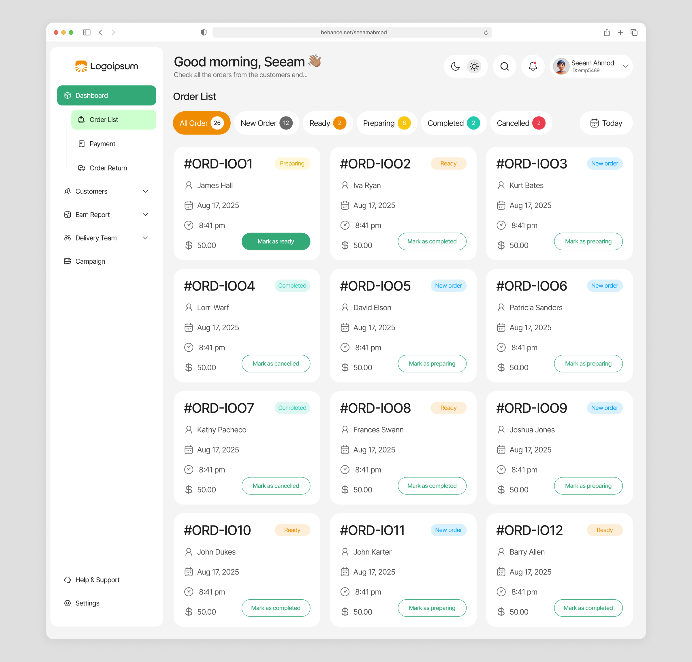 Restaurant Dashboard V.1 aesthetic dashboard branding dashboard design figma graphic design illustration landing page modern dashboard order order screen restaurant resturant dashboard saas section ui uiux webdesign website