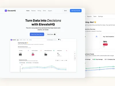 ElevateHQ – A Modern SaaS Dashboard for Productivity Analytics creative design elevatehq figma graphic design landing page productivity saas ui uiux web app webdesign