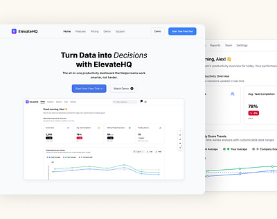 ElevateHQ – A Modern SaaS Dashboard for Productivity Analytics creative design elevatehq figma graphic design landing page productivity saas ui uiux web app webdesign